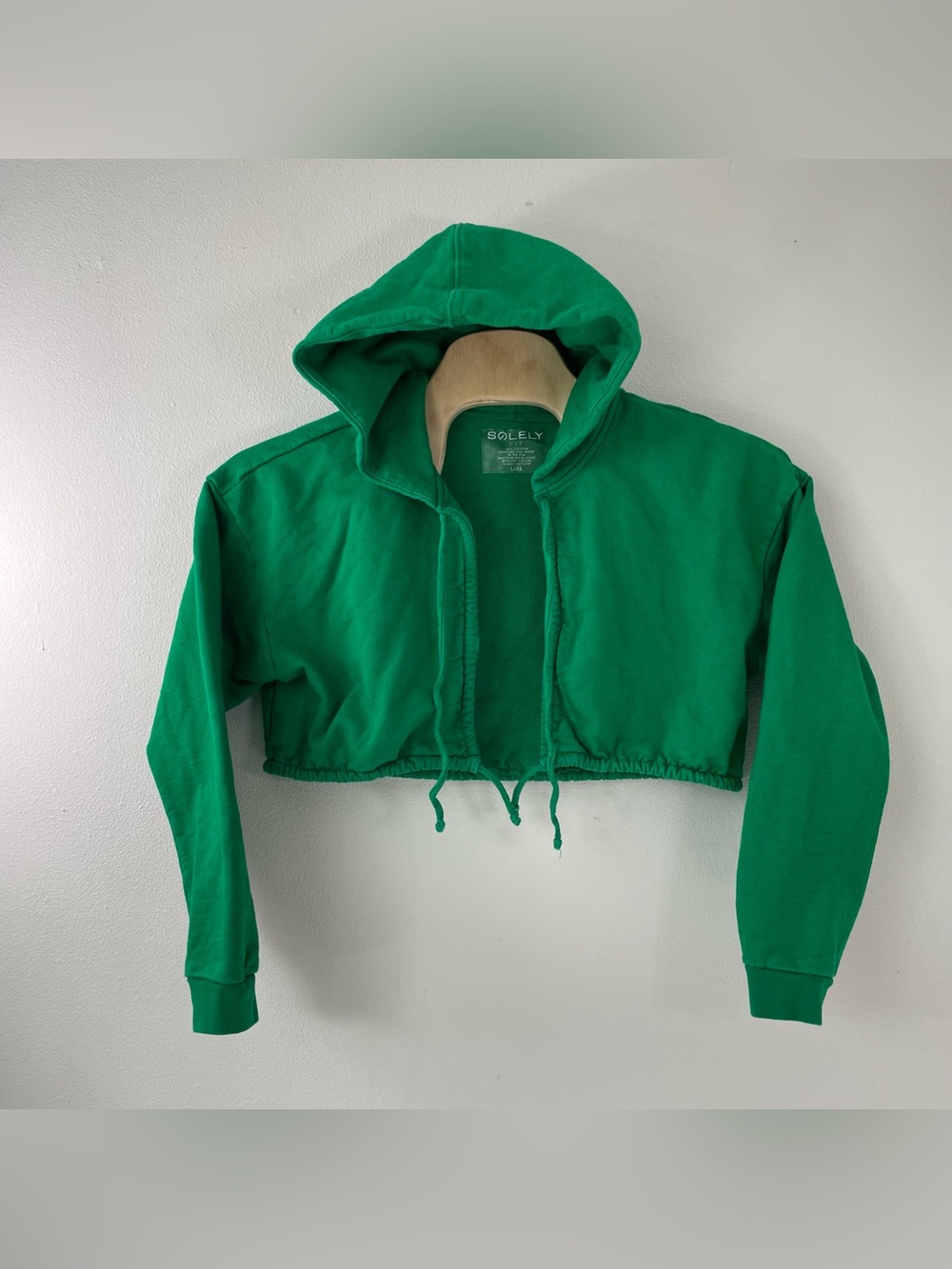 Solely Fit Versatile Cropped Hoodie size L XL Green Cotton Grunge Made in US